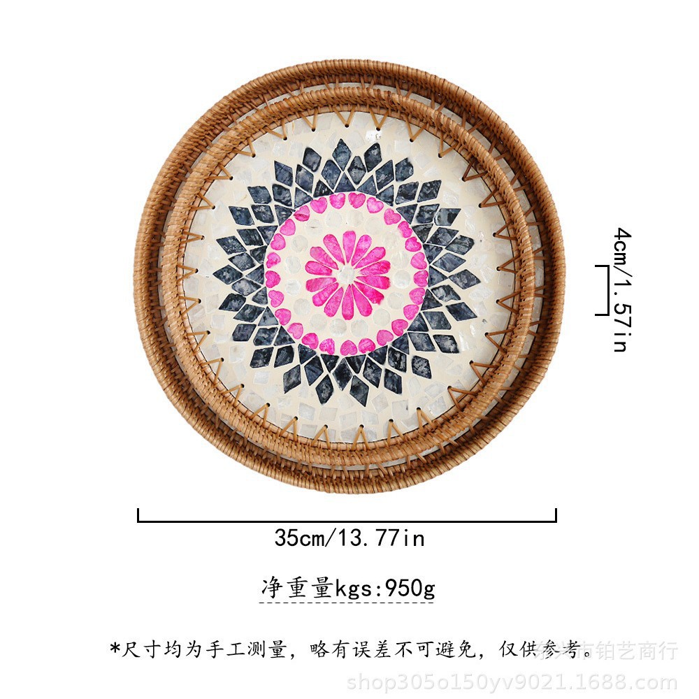 Bandeja de conchas de color tejido de ratán, plato de frutas, sala de estar creativa para el hogar, mesa de centro, marco de almacenamiento, plato de frutas, pan, plato de dim sum, frutas y verduras