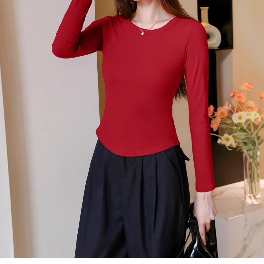 Camisa de fondo delgada para mujer otoño e invierno diseño irregular sentido de la camisa pequeña de estilo occidental terciopelo alemán cálido interior con camiseta de manga larga