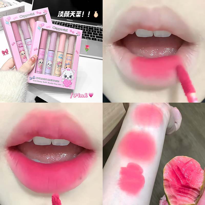 CAPPUVINI Cat Cotton Mist Soft Foam Lip Lotion Set Nude Matte Lip Paste Student Bargain Lip Esmalte