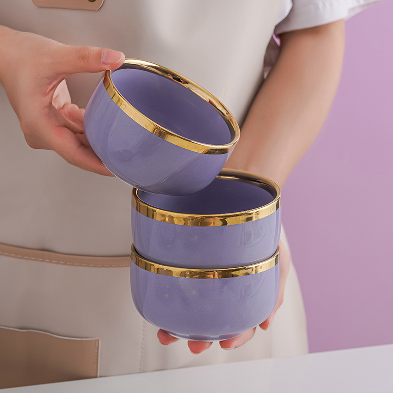 Luz nórdica estilo de lujo tazón plato traje hogar creativo neto rojo borde dorado vajilla de cerámica tazón plato de combinación plato sopa tazón