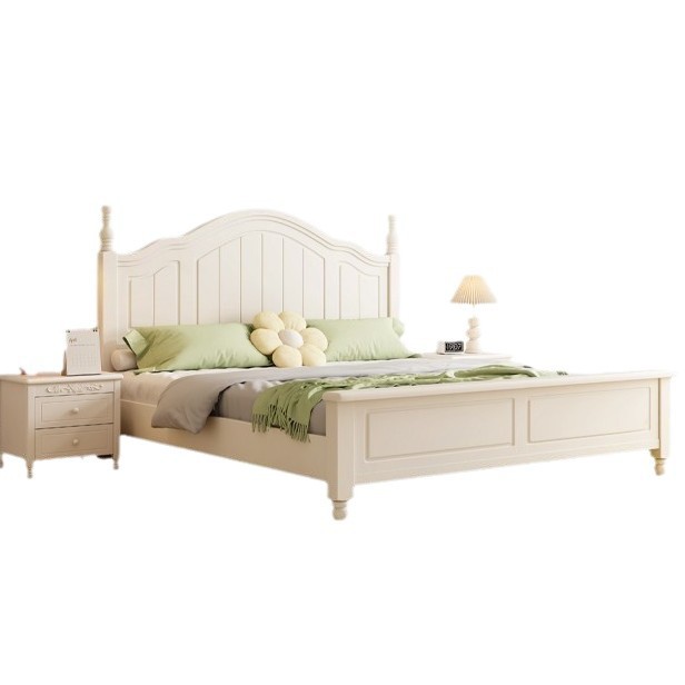 Cama americana moderna y simple dormitorio doméstico dormitorio principal cama de madera maciza cama princesa doble marco de cama de lujo blanco