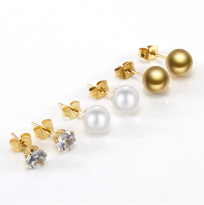 Daily Occasion 304 Stainless Steel Material Geometric Pattern Women'S Gender 1 Pair Elegant Geometric Inlay 304 Stainless Steel Artificial Pearls Zircon 18K Gold Plated Stainless Steel Earrings