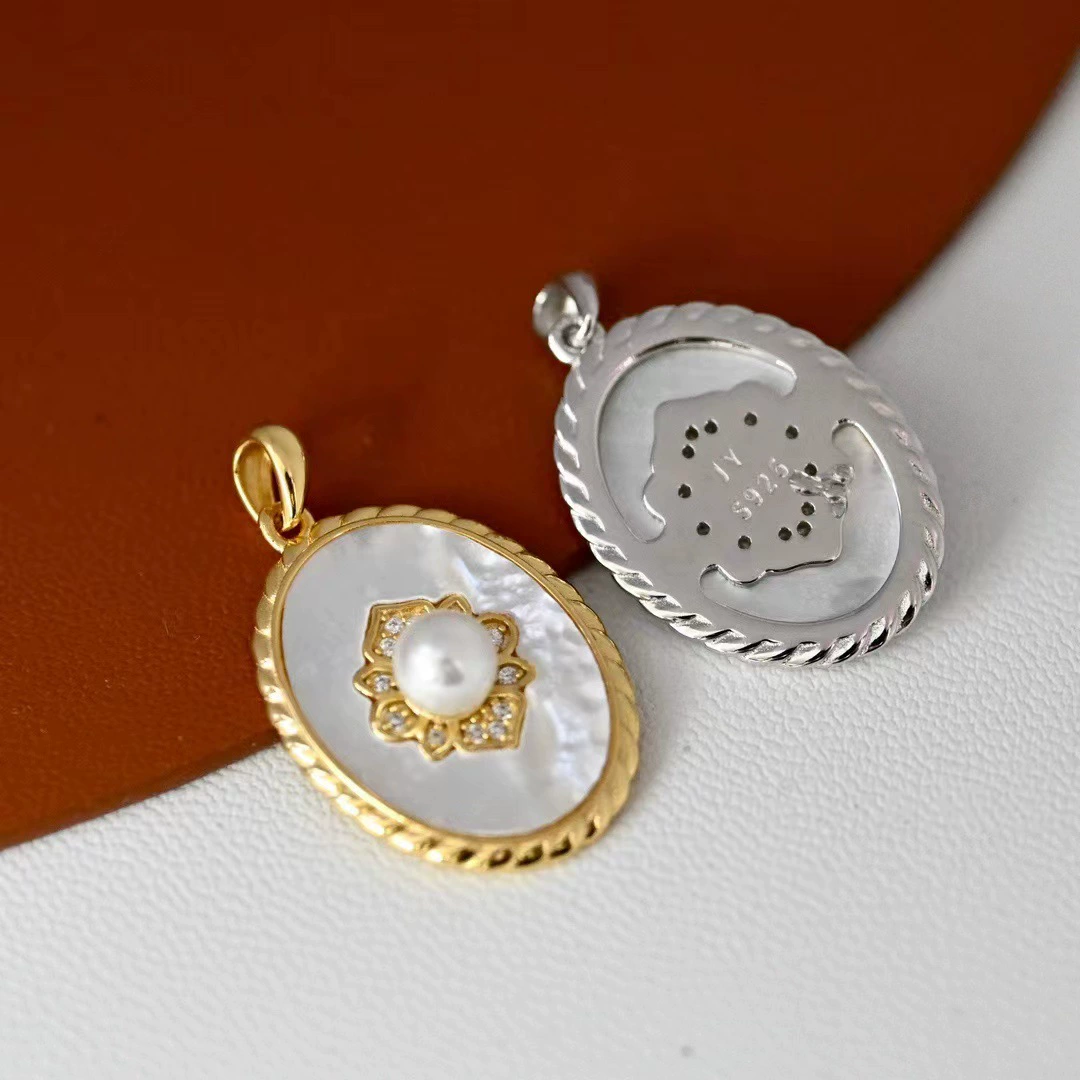 Accessories from pearl, pendant, fashionable necklace, round beads, S925, silver 925 sample, 5-6mm