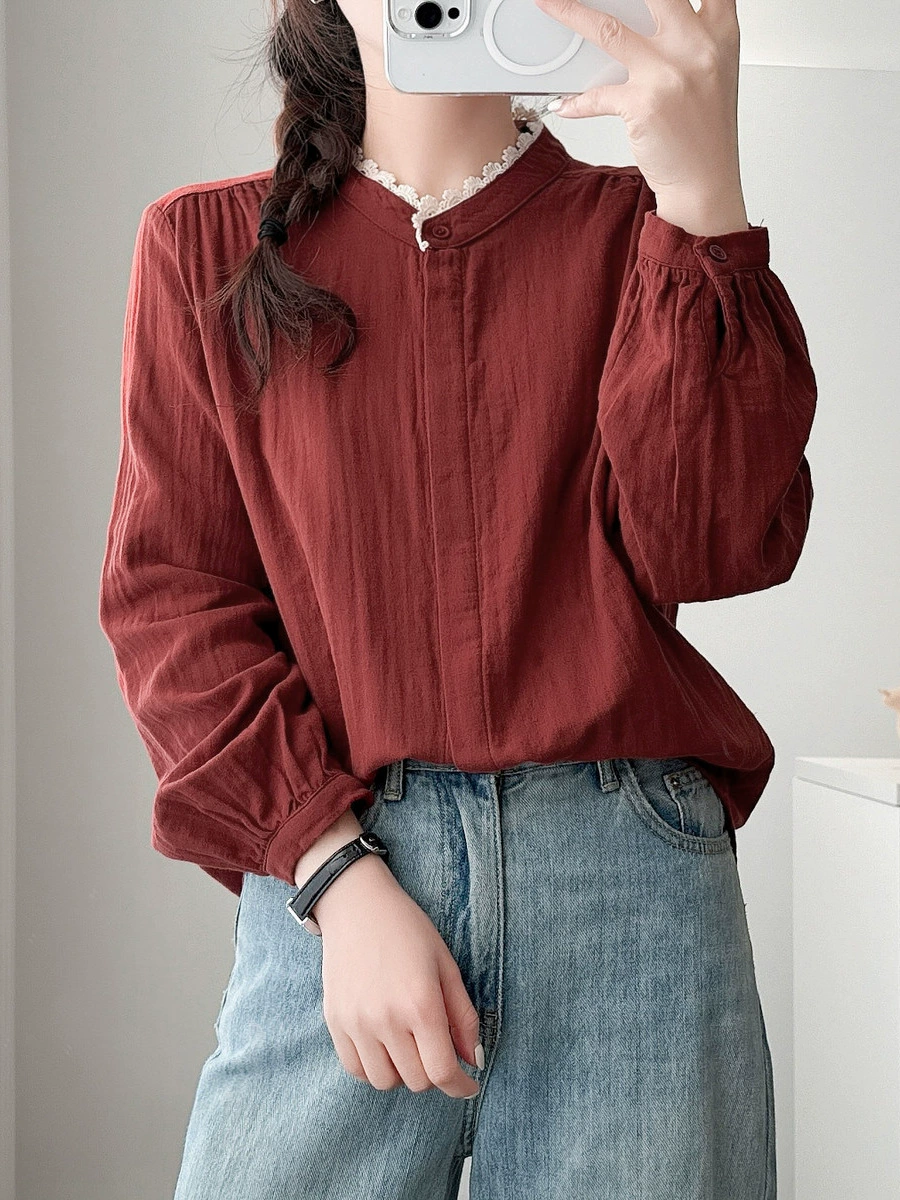 Японская девушка Мори воротник с кружевами из хлопчатобумажной пряжи с длинными рукавами рубашка женская весна новая художественная повседневная рубашка оптом