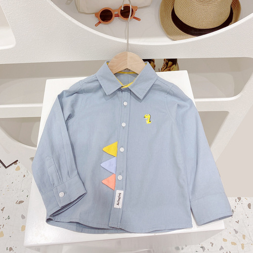 Boys solid color long-sleeved shirt 2023 spring new style medium and large children Korean style children's clothing children's baby spring and autumn shirt trend