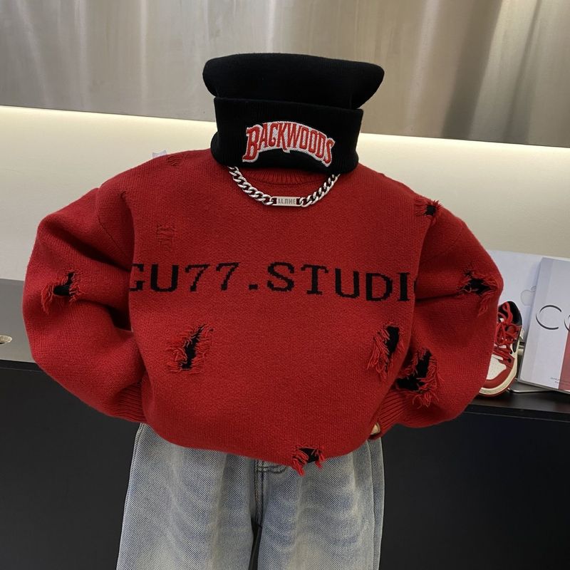 女の子のセーター冬の新しい韓国風子供服リッピングレタープルオーバーセーター男の子と子供用セーター|undefined