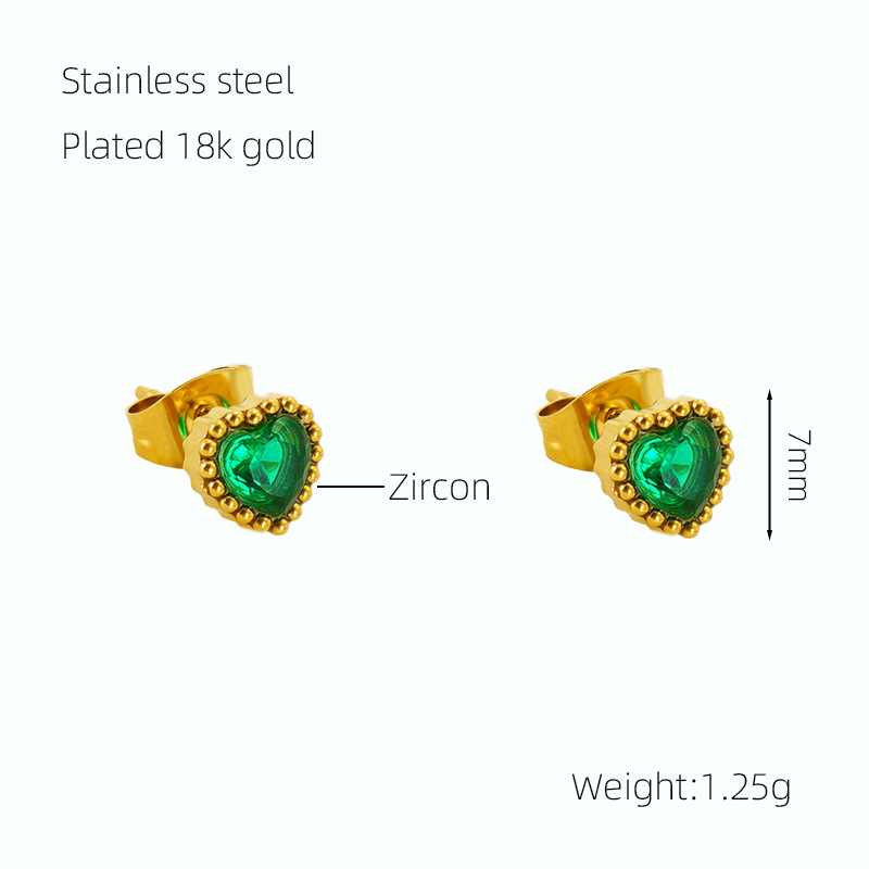 Casual Simple Style Heart Shape Stainless Steel Zircon Ear Studs 1 Pair display picture 4