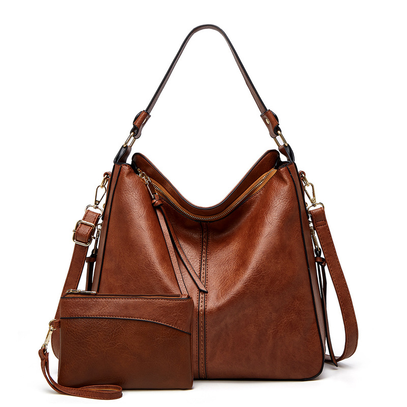 Cross-border bag for women 2024 new European and American fashion large capacity soft leather brown tote bag shoulder messenger bag batch