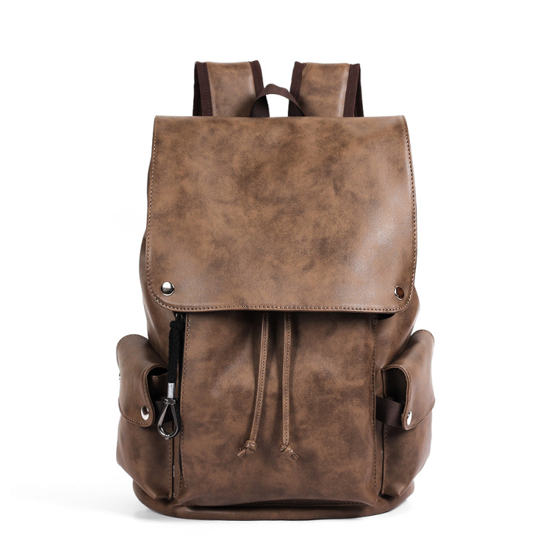 2026 New Retro Backpack Trendy Men's Youth College Backpack School Bag Pu Leather Wholesale Hot-Selling Men's Bag