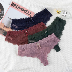 跨境工廠 性感蕾絲透明丁字褲女輕薄低腰情趣t褲女誘惑三角褲女