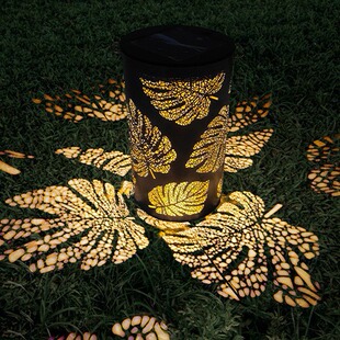 Customized Solar Outdoor Iron Lantern Waterproof Plantain Projection Hanging Light Courtyard Lawn Decoration Landscape Light