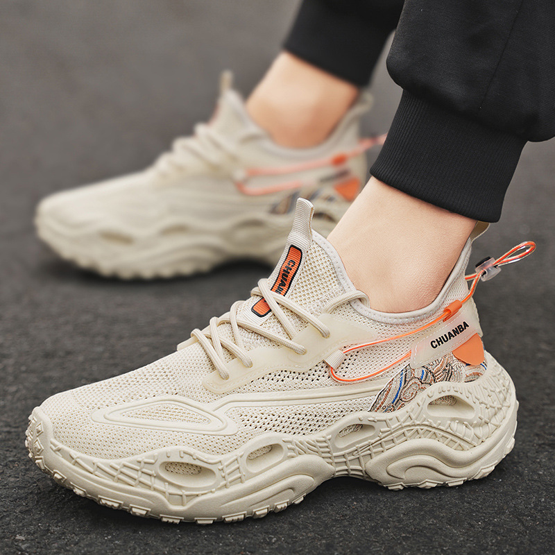 2025 nuevos zapatos de hombre, zapatos para correr transpirables tejidos voladores, zapatos de baloncesto de tendencia casual, aumento elástico de malla, zapatos deportivos de amortiguación