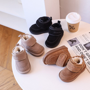 Genuine Leather Children's Winter Cotton Shoes Girls' Snow Boots fleece-lined Thickened Men's and Children's Cotton Boots Short Boots Warm-keeping Shoes Baby Shoes
