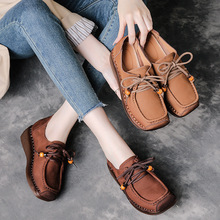 全牛皮春秋季松糕厚底女鞋复古罗马风牛筋软底坡跟皮鞋真皮妈妈鞋