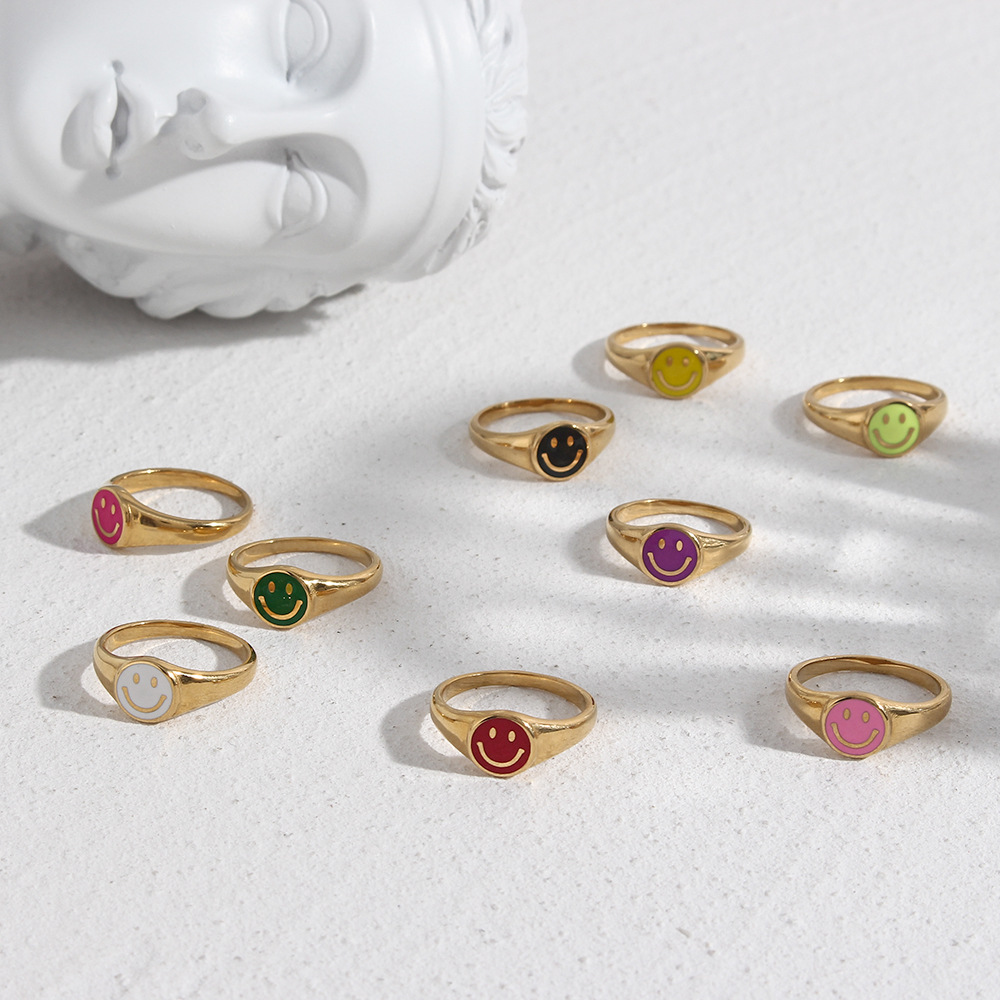 Cute Smiley Face Stainless Steel Rings Epoxy Stainless Steel Rings
