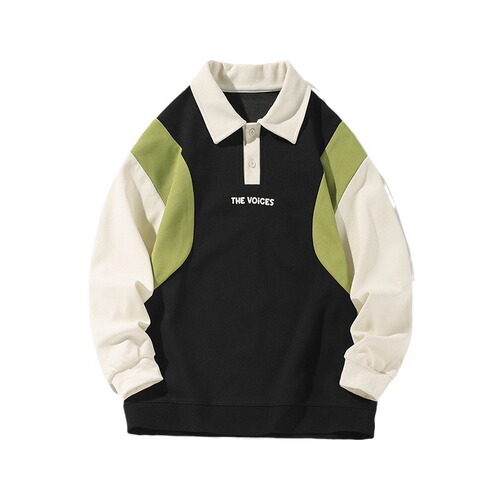 Men's Loose Large Size Casual Colorblock POLO Neck Sweatshirt - 2024 Spring New Simple Style Outerwear