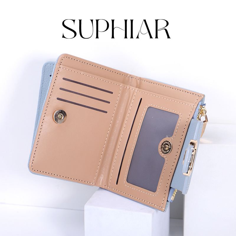 Nuevo Japón y Corea del Sur PU suave bolso de cambio corto para niñas bolso de tarjetas de gran capacidad multicapa de viaje de color sólido billetera con cremallera para mujeres