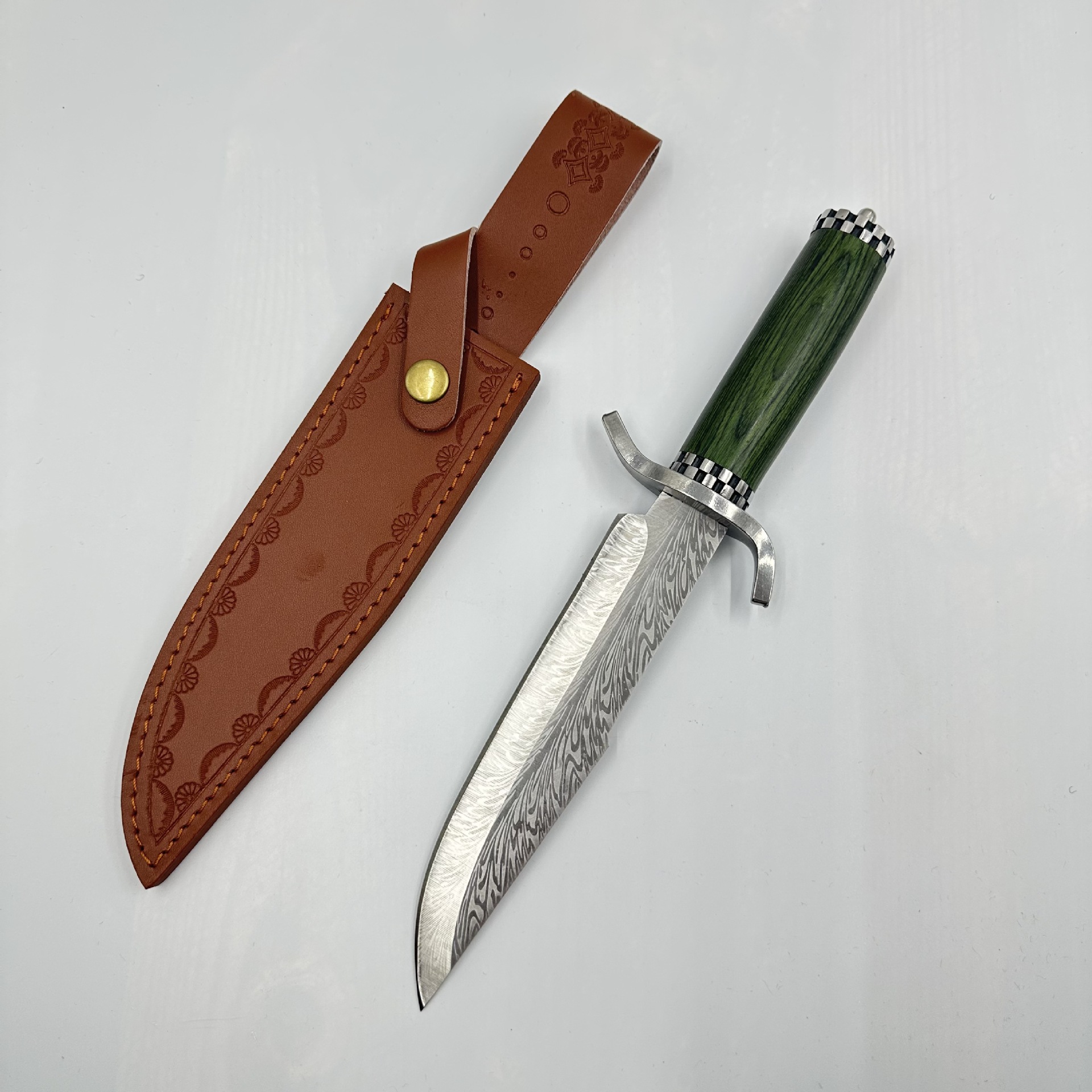 Qianyu 녹색 직선 칼 + 절묘한 가죽 케이스