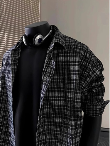 Retro Color-Block Plaid Shirt for Men—Autumn/Winter, American Style, High-End Tartan Base Shirt, Cleanfit Outerwear