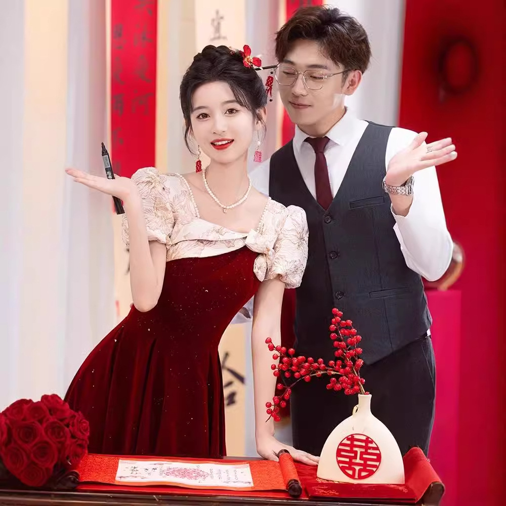 Red Toast Dress for Bride 2026 New Style Wedding Engagement Evening Dress Women's French Light Luxury Niche Dress