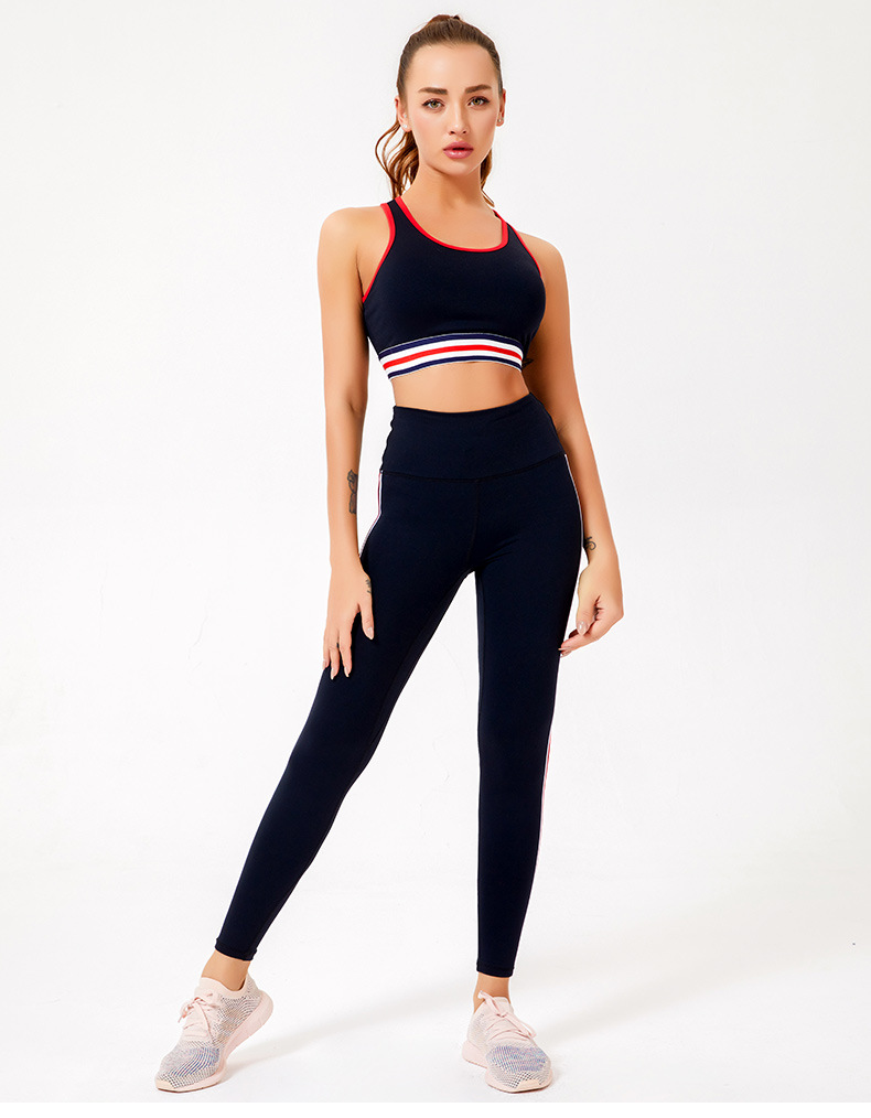 hot-selling style striped contrast color yoga sports quick-drying breathable two-piece set NSSMA52846