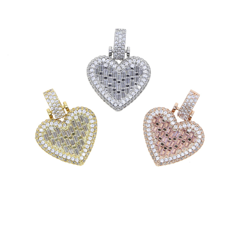 Inlay Design Hip-hop Heart Shape Copper Inlay Zircon Pendant Necklace