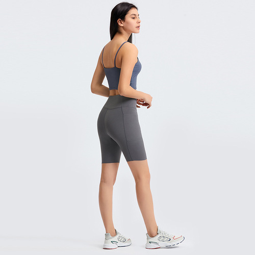 Merillat Merillat  Brushed Nude Four-quarter Yoga Pants Running Sports Side Pocket Shorts