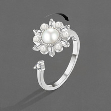 高级感旋转锆石珍珠戒指可调节小众设计女时尚个性食指戒厂家直销