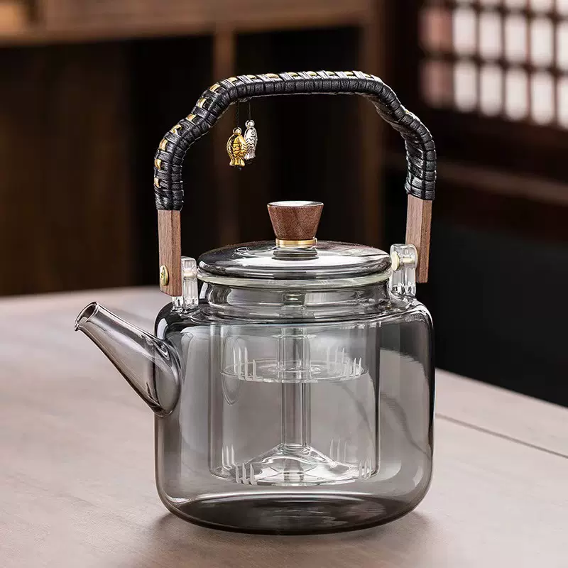 玻璃煮茶壶耐高温明火烧水壶 围炉电陶炉提梁蒸煮一体泡茶壶茶具