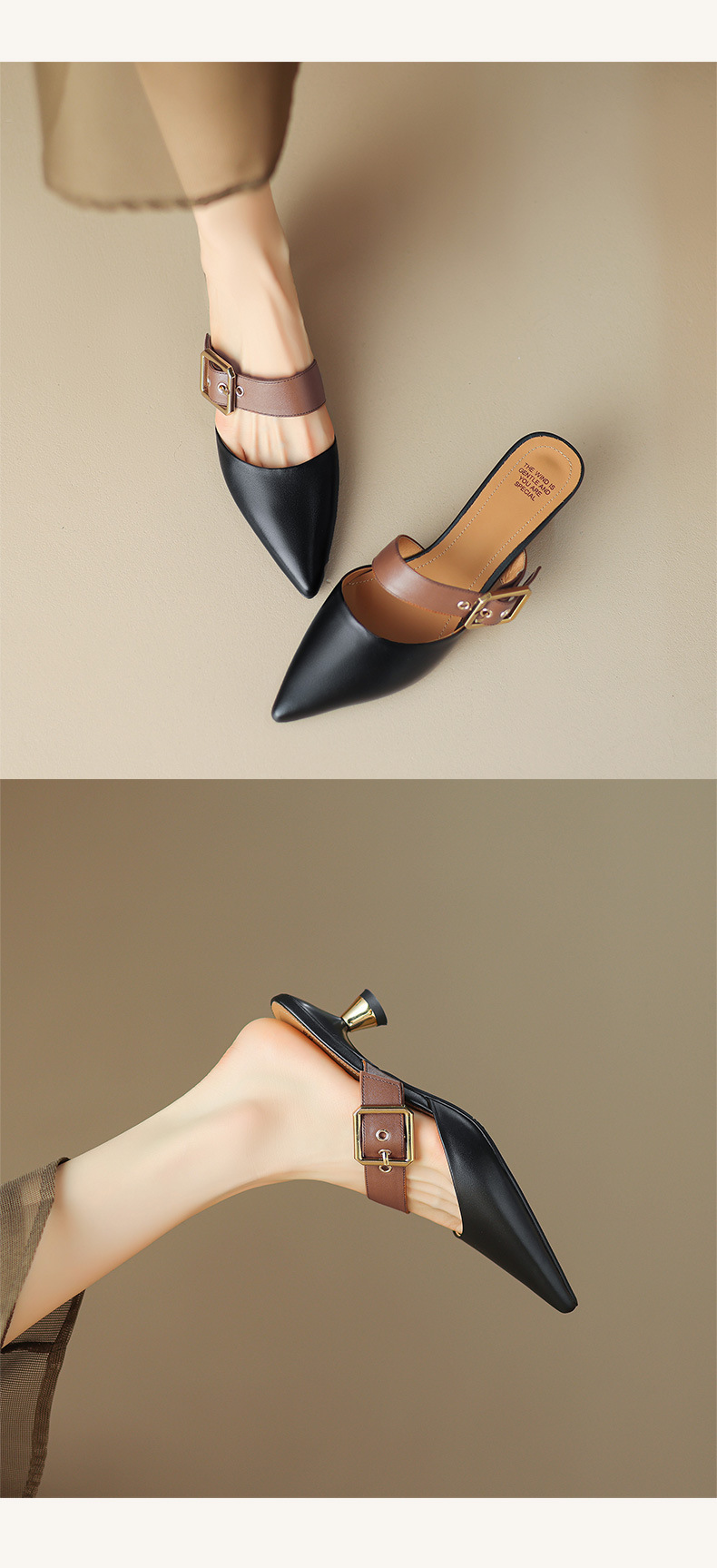Retro pointed toe slippers for women with stilettos 2024 summer new mid-heeled and high-heeled slippers for outdoor wear_vogarts.com