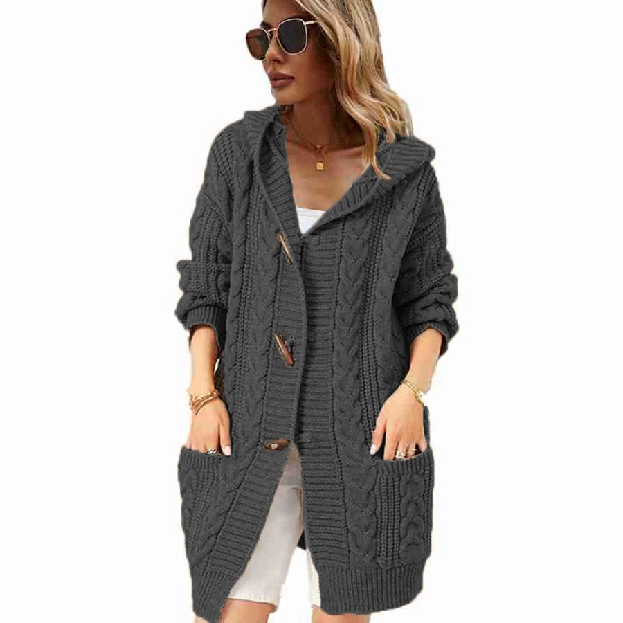 Suéter Cárdigan con Capucha de Punto Grueso para Mujer, Talla Grande, Estilo OL, Nuevo para Otoño/Invierno 2025, Comercio Exterior Transfronterizo, Amazon