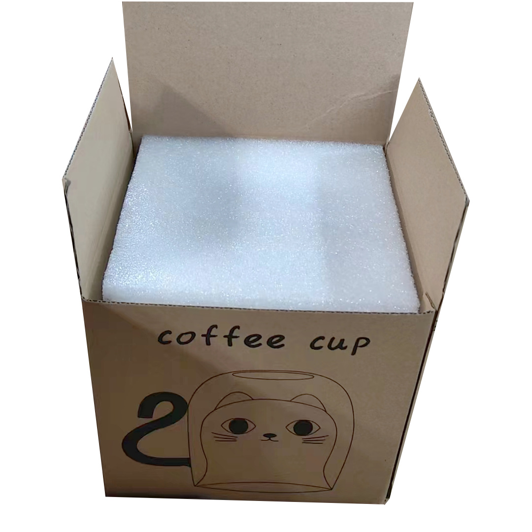 Vidrio borosilicato dibujos animados vidrio gatito taza con mango de vidrio transparente beber leche té doble capa taza con tapa