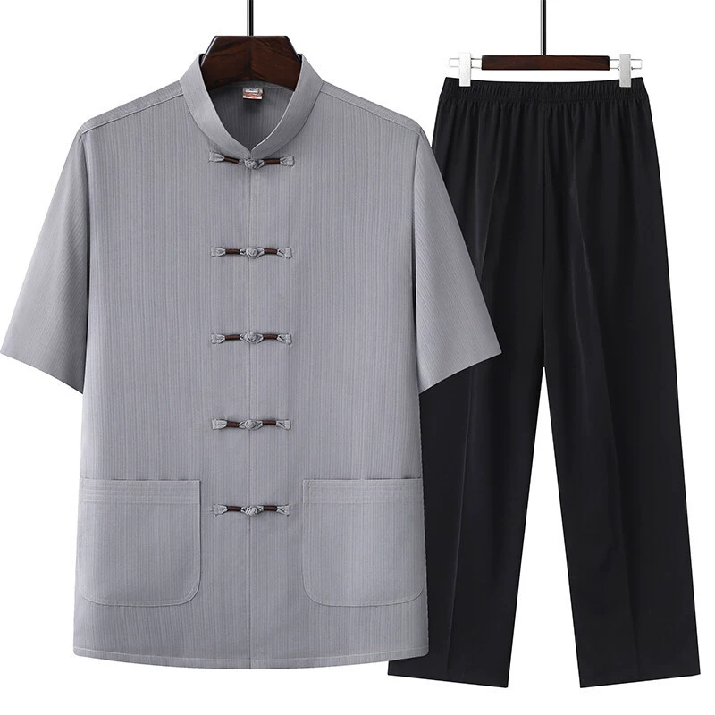 Summer Hanfu for elderly, set, for middle age, Chinese style, with short sleeve