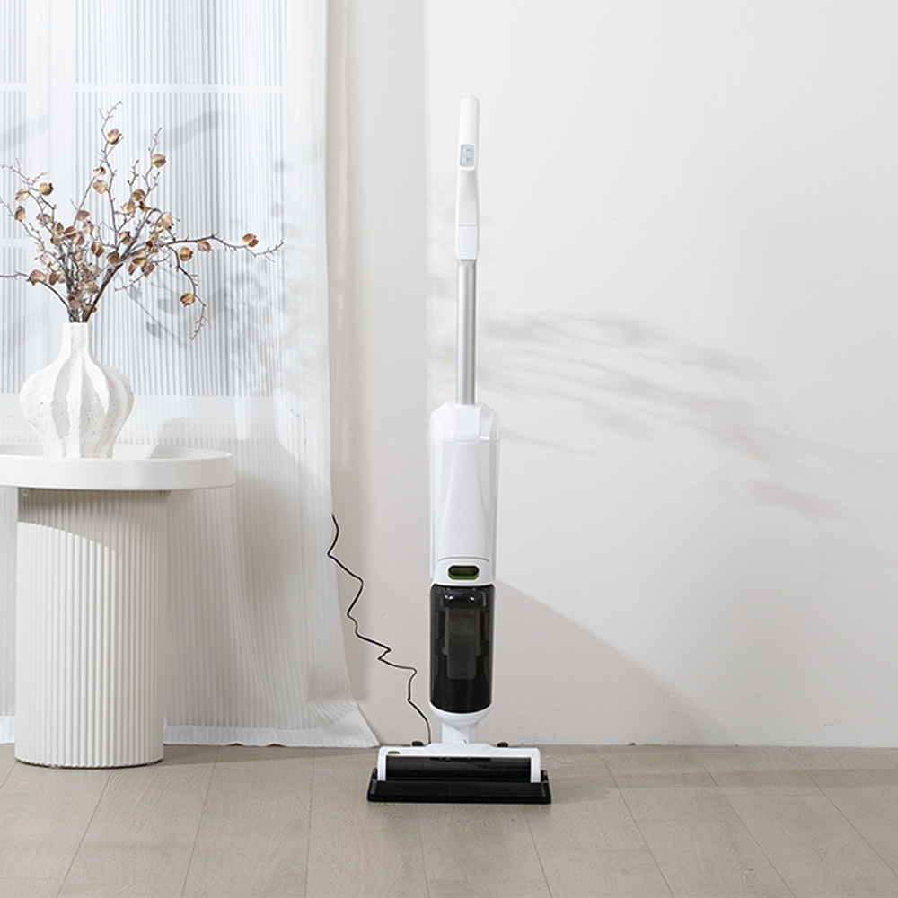 Household smart floor scrubber, vacuum cleaner, mop, washer, and dryer all-in-one machine with voice control, electrolysis water sterilization, and hot air drying