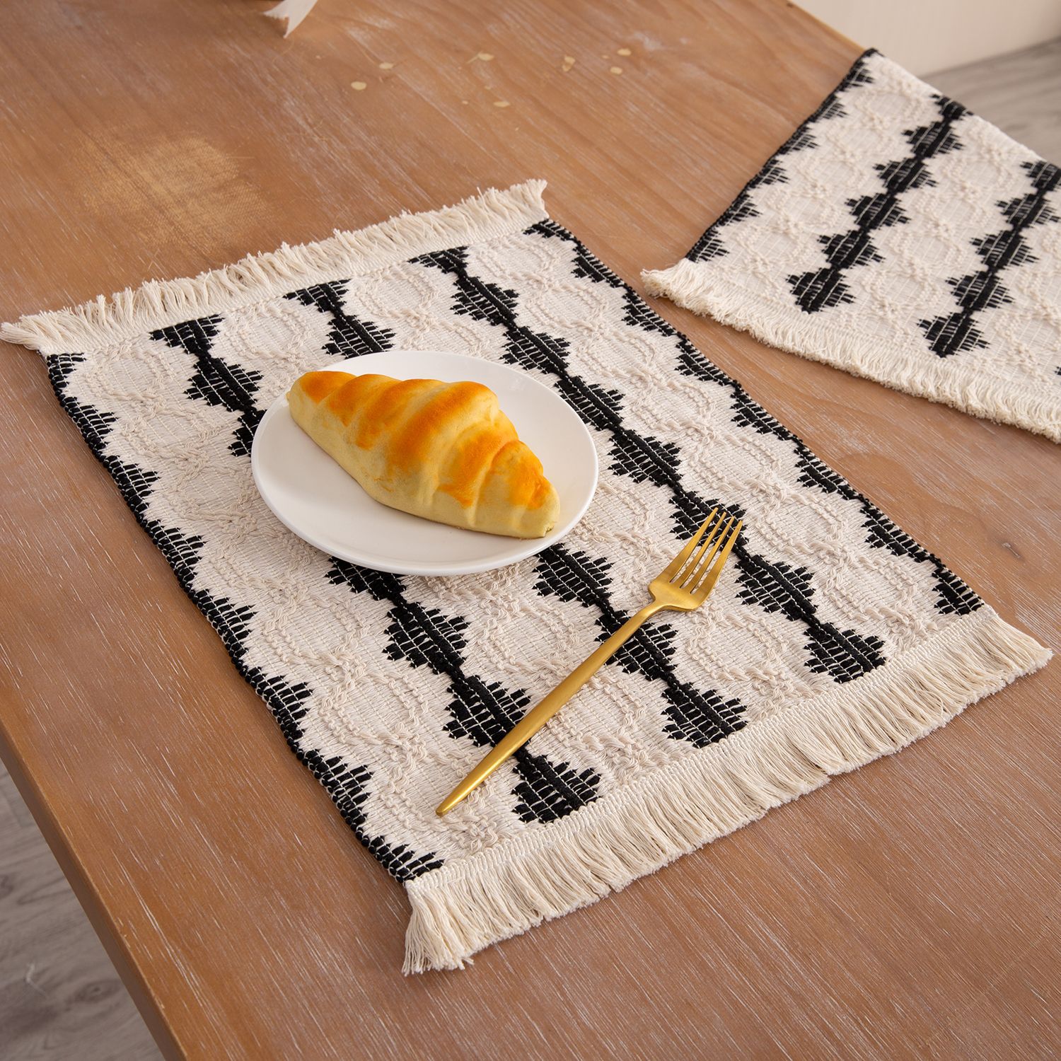 Neue Stoff D Baumwolle Lepra Weben Geschirr Matte Quaste Isolierung Matte Dekorative Dual Farbe Gespleißt Western_voghion.com