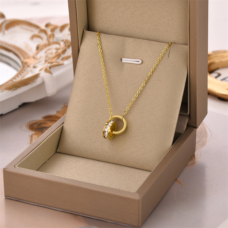 Pendant Necklace Classification cable chain Chain Type Fashion Round Solid Color Titanium Steel Inlay Rhinestones Pendant Necklace