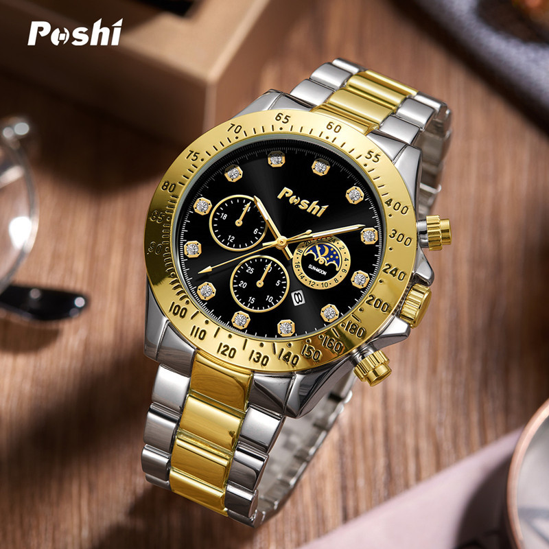 POSHI reloj de correa de acero de negocios reloj de cuarzo para hombres productos genuinos impermeable marca famosa reloj para hombres reloj TikTok entrega