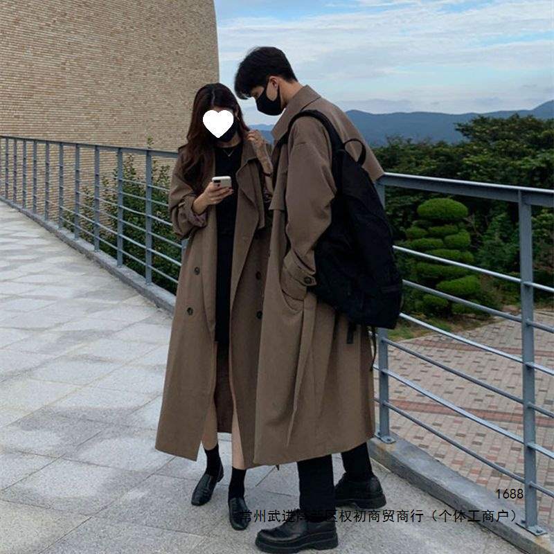 Autumn/Winter Couple Trench Coat, Mid-Length, Korean Style, Trendy Men's Over-the-Knee Loose Fit, Casual Coat