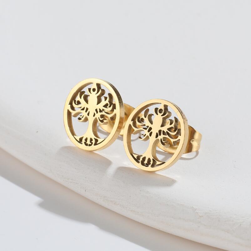 Simple Style Lucky tree Titanium Steel Ear Studs Plating No Inlaid Stainless Steel Earrings