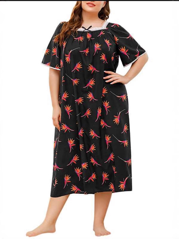 Invierno 2025 Amazon Camisón de mujer europea y americana Imitación algodón estampado de encaje costura cuello en V falda larga de manga larga servicio a domicilio sueño image 2