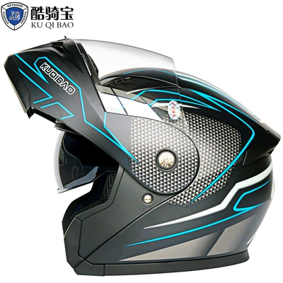 Coolqibao Dual-Lens Motorcycle Helmet, Motorcycle Safety Supplies - matte-black-carbon-fiber-blue-flower-m