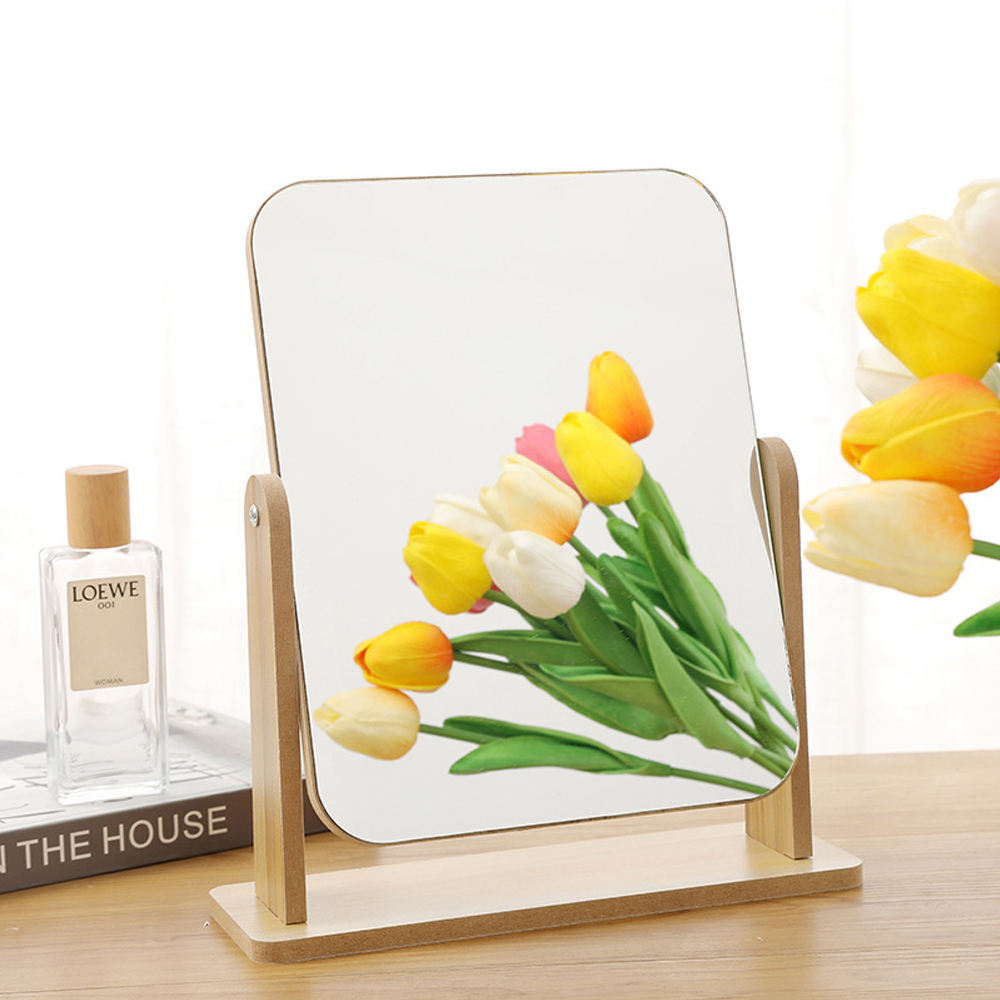 厂家现货镜子ins风女学生宿舍木质旋转镜网红公主桌面台式带木纹