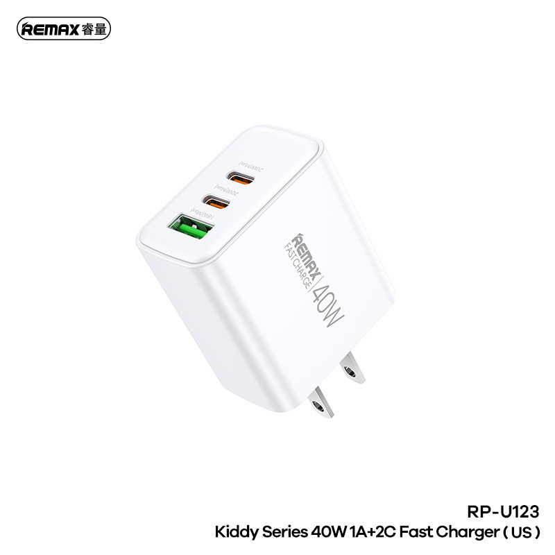 REMAX Enlightenment 40W super fast charge 2C + 1A travel adapter US/European/British standard fast charging head RP-U123