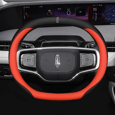 Handle Cover – Steering wheel cover - lincoln-double-d-type-black-and-red-ultra-thin-model-with-car-logo-default