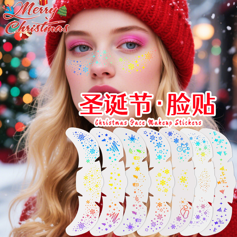 Christmas tattoo stickers跨境欧美圣诞节纹身贴雀斑妆容贴防水