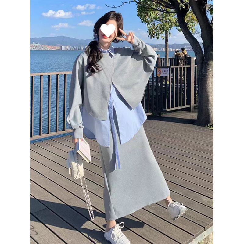 2025春季新款百搭休闲设计感通勤风韩系衬衫卫衣半身裙三件套女|undefined