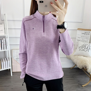Outdoor Sports Elastic Fleece Women's Top Long-sleeved T-shirt Women's Fleece Thickened and Grinded Plush Warm Riding Clothes