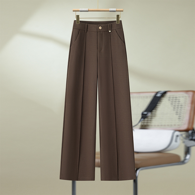 2025 Autumn New Straight-Leg Casual Pants for Women, High-Waisted, Slim-Fit, Height-Enhancing, Slimming, Knitted, Stretchy, Loose, Fashionable Flared Pants