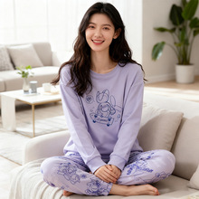 春秋季情侣加厚全棉睡衣套装 满印花休闲家居服可外穿
