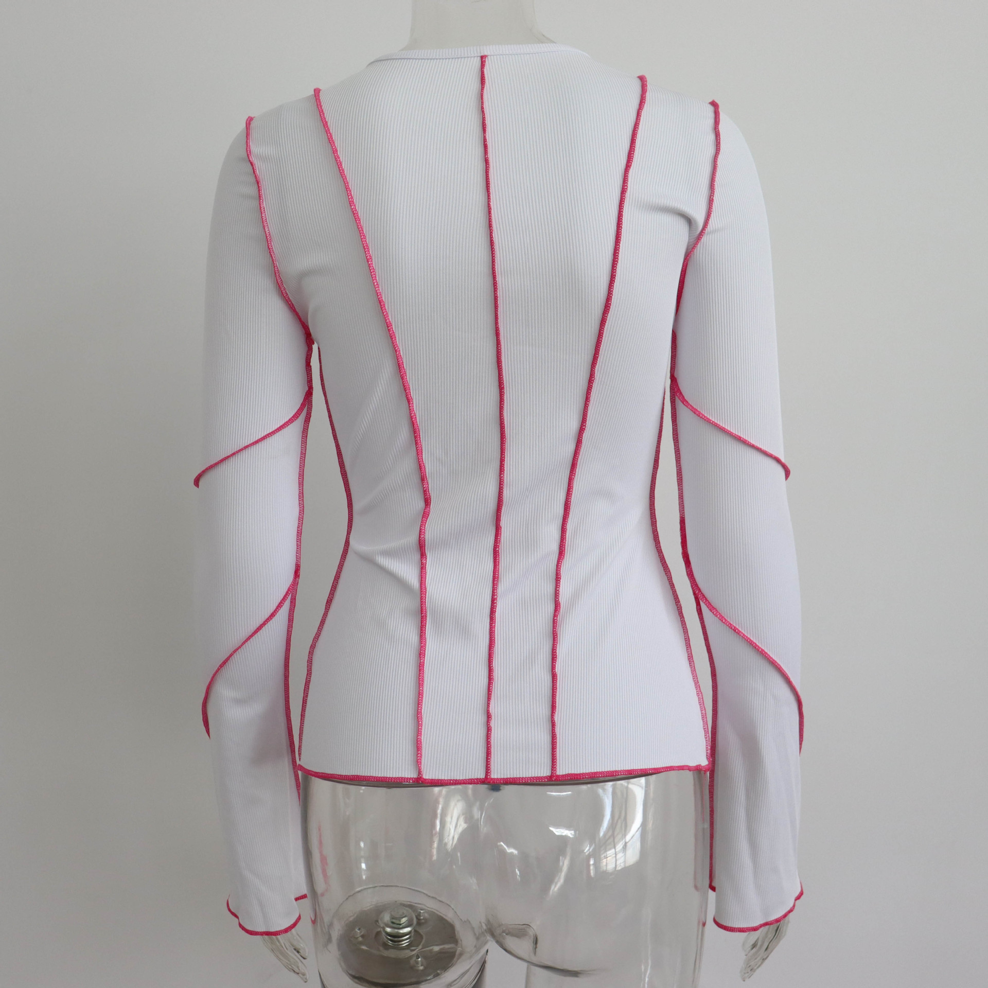 Autumn Winter Round Neck Bell Sleeve Sunken Stripe Top Women Arrival Bottoming Women Sexy Long Sleeve